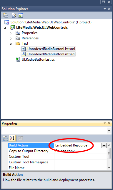 select embedded resource in solution explorer