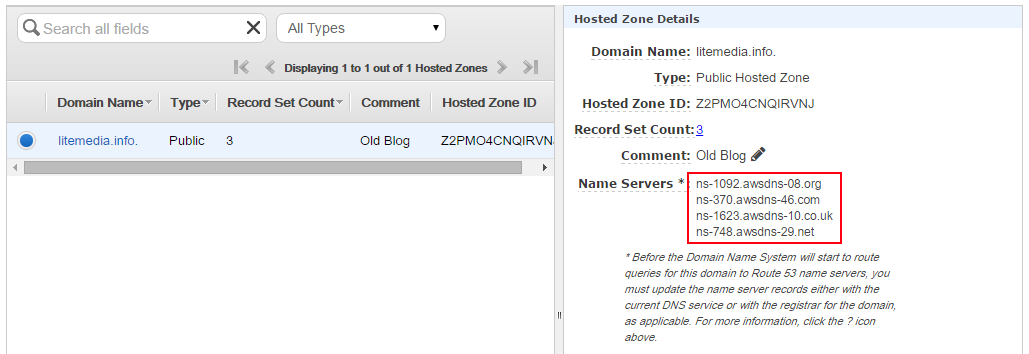 find the nameservers by inspecting the hosted zone