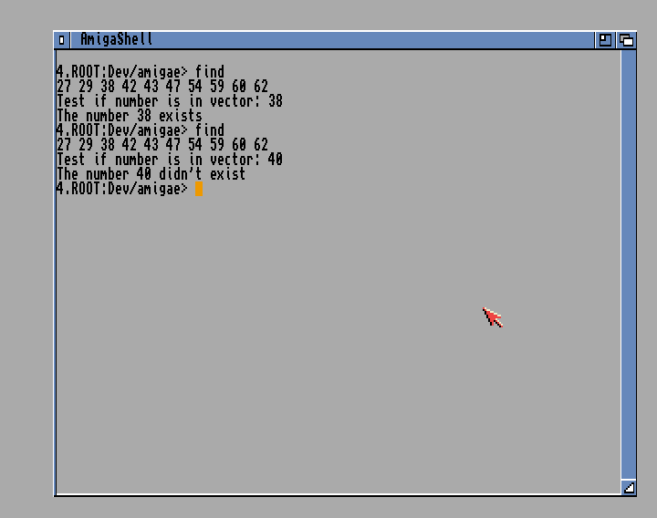 Binary search algorithm in Amiga E