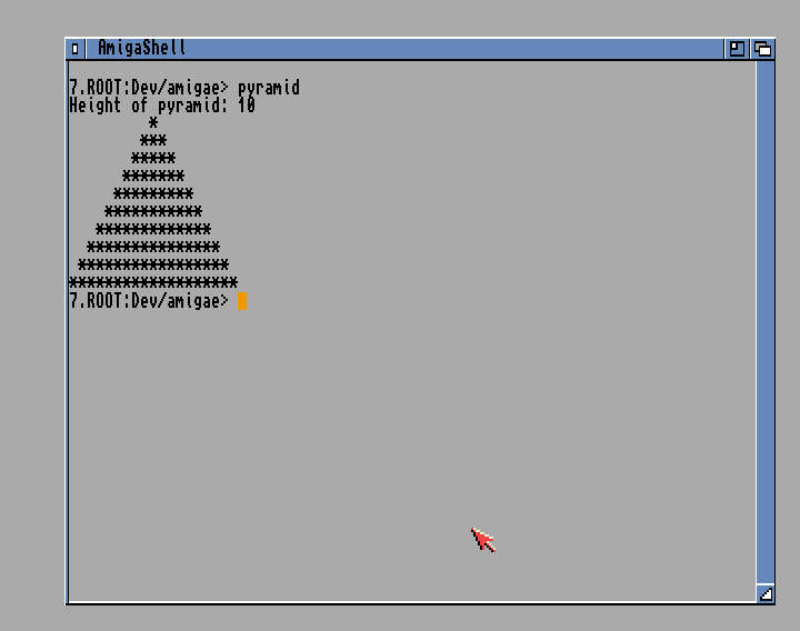Paint out a pyramid at the CLI prompt using Amiga E