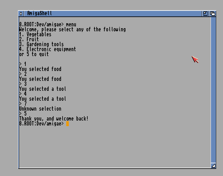 A menu system using Amiga E