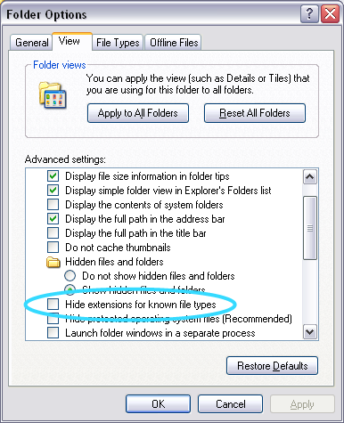Windows XP Folder Options Dialog