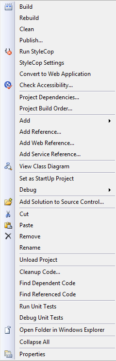 Visual Studio Context Menu