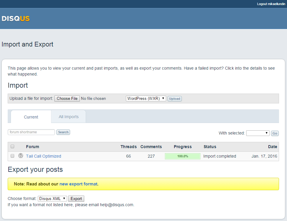 Importing WXR files to Disqus
