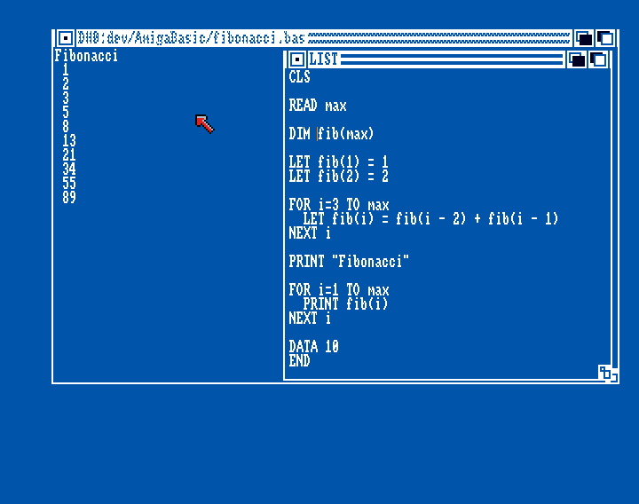 Amiga Basic: Fibonacci