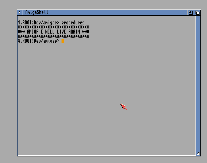 Writing a lovely message using procedures in Amiga E