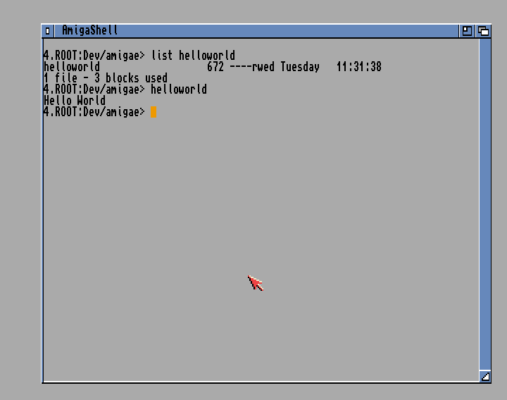 Running Hello World written with Amiga E