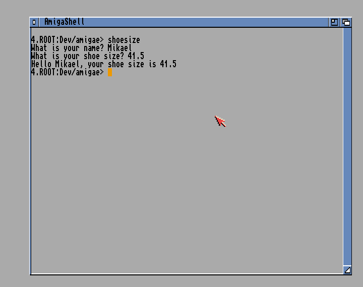 Our trivial shoe size program written in Amiga E